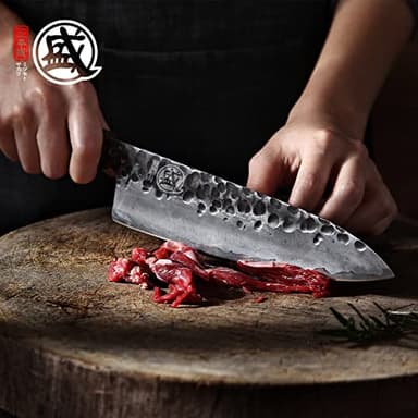 MITSUMOTO SAKARI Gyuto Chef Knife 8 inch - Hand Forged Japanese Kitchen Knives, 3-Layer 9CR18MOV High Carbon Steel, Rosewood Handle & Sandalwood Box - Image 6