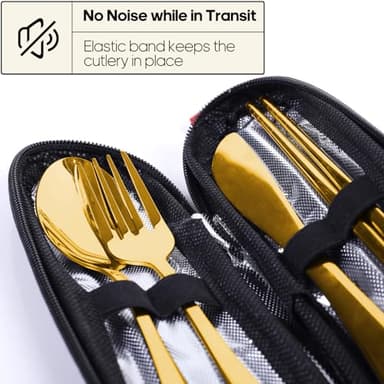 Travel Utensils with Case, Quatish Portable Silverware Set for Work, Stainless Steel Reusable Travel Cutlery Set, Fork and Spoon Set for Camping, Picnic, Gadgets, Lunch Box for Men, Gold - Image 5