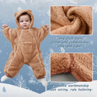 AiWMGL Newborn Baby Bear Outfit Suit 3-6 Months Girls Boys Fleece Jumpsuit Romper Hooded Coat Winter Clothes Outwear Snowsuit - Image 3