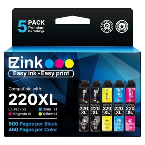 E-Z Ink Remanufactured Ink Cartridge Replacement for Epson 220 XL 220XL T220XL to use with WF-2760 WF-2750 WF-2630 WF-2650 WF-2660 XP-320 XP-420 XP-424(2 Black, 1 Cyan, 1 Magenta, 1 Yellow) 5Pack - Image 1