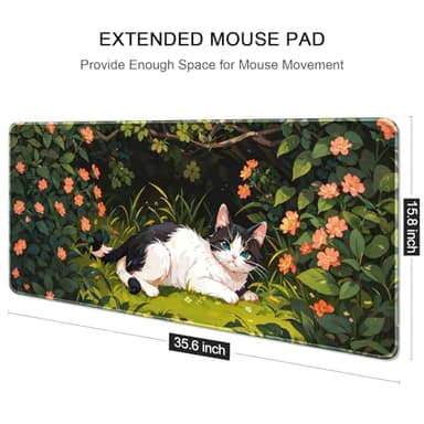 Auhoahsil Large Mouse Pad, XXL Gaming Mousepad, Desk Mat for Desktop, Thick Rubber, Big & Long Size, Stitched Edges, Full Desk Pad for Laptop & Computer, Extended 35.4 x 15.7 in, Cat Shrubbery - Image 4