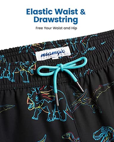 maamgic Mens Swim Trunks with Compression Liner 5" Stretch Athletic Swimming Shorts Quick Dry with Zipper Pockets No-Chafing Board Shorts Black-Colorful Dinosaur S - Image 5