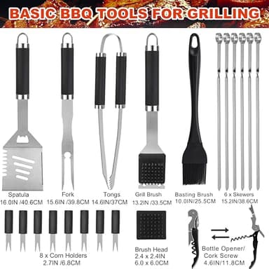 Grilljoy BBQ Accessories Grill Tools Set - 22PCS Stainless Steel Barbecue Grill Accessories for Outdoor Grill with Black Aluminum Case - Grilling Gifts for Men Dad -Grill Tools Kit - Image 2