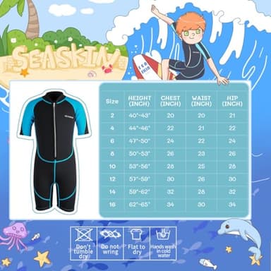 Seaskin Kids Wetsuit for Boys Toddlers, 2mm Front Zipper Shorty Wetsuits, Neoprene Thermal Swimsuits for Diving Surfing Swim Lessons Size 4 - Image 2