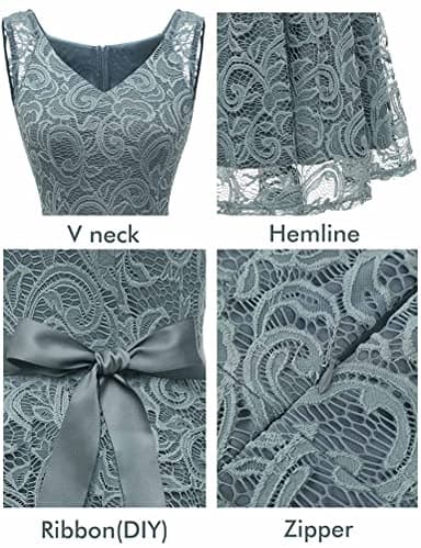 Dressystar 0010 Women Floral Lace Bridesmaid Party Dress Short Prom Dress V Neck Grey XXXL - Image 4