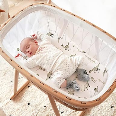 Ultra Soft Stretchy Jersey Knit Fitted Bassinet Sheets 3 Pack, Universal Fitted for Baby Cradle Moses Basket Oval Rectangle Mattress Safe and Snug, Bassinet Fitted Sheets for Boy, Dinosaur Print - Image 4