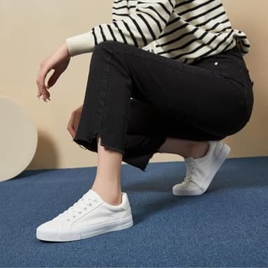 Witwatia White Canvas Sneakers for Women Lace-up Tennis Shoes Non-Slip Cozy Low Top Walking Shoes for Women - Image 6