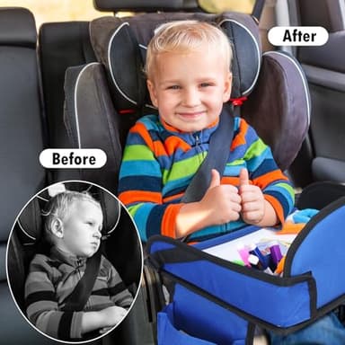 WENRENER Kids Travel Tray, Travel Tray For Kids Car Seat, Toddler Road Trip Essentials With Drawing Kit, Carseat Tray For Kids Travel, Travel Activities Road Trip Must Haves For Kids (Navy Blue) - Image 2