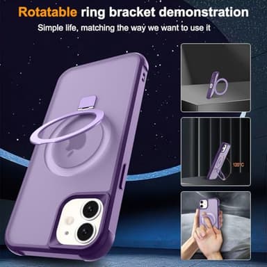 CHAOFEnG Magnetic Compatible with iPhone 11 Case with Stand [Military Grade Drop Tested][Compatible with Magnet] Ring Translucent Slim Hard Back Soft Edge, Purple - Image 5