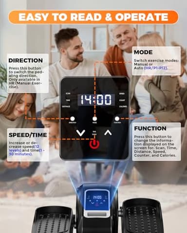 Under Desk Elliptical Machine for Home Workout, 12 Levels Speeds Ellipse Leg Exerciser While Sitting Quiet & Portable Seated Pedal Exerciser with Remote Control & Non-Slip Pad (Black) - Image 4