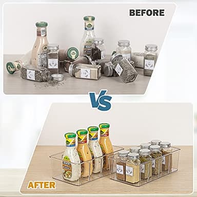 Vtopmart 4 Pack Food Storage Organizer Bins, Clear Plastic Bins for Pantry, Kitchen, Fridge, Cabinet Organization and Storage, 4 Compartment Holder Packets, Snacks, Pouches, Spice Packets - Image 5