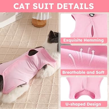 Hpetppy Cat Recovery Suit, Breathable Cat Surgery Recovery Suit Female, Cat Onesie for Cats After Surgery Spay Surgical Abdominal Wound Skin Diseases Cone of Shame Alternative (Pink,S) - Image 6