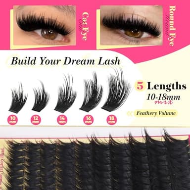 Volume Lash Clusters with Spiky Manga Lash Clusters 300D Eyelash Clusters 10-18MM Thick Wispy D Curl Cluster Eyelash Extensions 3D Fluffy Cluster Eyelash Extensions by FANXITON - Image 3