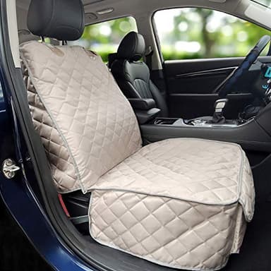 Bark Lover Deluxe Dog Seat Cover for Front Seat-More Durable Waterproof Front Seat Protector, High Heat Resistant and Nonslip Front Seat Cover for Dogs Kids, Universal Size (Beige) - Image 1