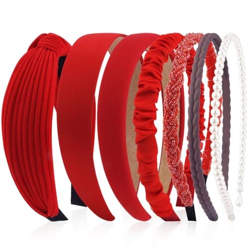 AHONEY 7 Pack Red Headbands for Women Christmas Headbands Trendy Non Slip Hairbands Cute Hair Accessories Multi-style Headband Pack (Redl) - Image 1