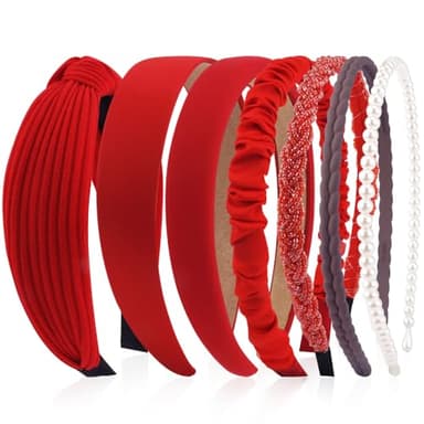 AHONEY 7 Pack Red Headbands for Women Christmas Headbands Trendy Non Slip Hairbands Cute Hair Accessories Multi-style Headband Pack (Redl) - Image 1