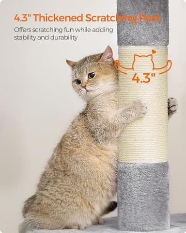 Feandrea Cat Tree, 39.8-Inch Cat Tower, XL, Cat Condo for Extra Large Cats up to 44 lb, Large Cat Perch, 2 Cat Caves, Scratching Post, Light Gray UPCT614W01 - Image 5