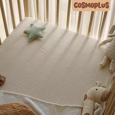 COSMOPLUS-Muslin-Crib-Sheets-for-Girls-Boys-Neutral-Baby,2 Pack Boho Crib Matress Sheet,Fitted Crib Sheet for Standard Crib Mattress & Toddler Bed Mattress,Organic Cotton,Ivory & Iced Coffee - Image 7