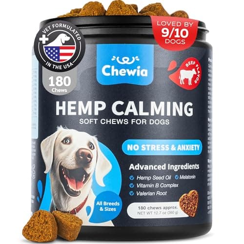 Hemp Calming Chews for Dogs - Dog Calming Treats - Anxiety Relief for Dogs with L-Theanine, Chamomile Extract, Valerian Root - Dog Anxiety Relief for Travel, Vet Visits, Thunderstorms, Nail Trimming - Image 1