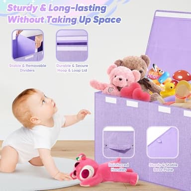 Mabahoo Extra Large Toy Box, Toy Chest for Kids Boys Girls, Collapsible Sturdy Storage Organizer with Mesh Pockets, 40"x14"x16" Kids Box Bins Baskets for Nursery, Playroom, Purple - Image 4