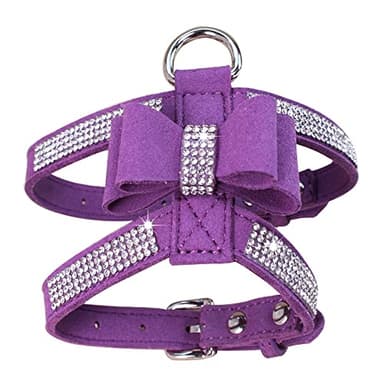XS Dog Harness Purple Girl,Rhinestone Cat Vest Harnesses with Bow Tie Puppy Kitty Cute Fancy Sparkling Pretty Crystal Diamond for Small Pet Yorkie Chihuahua xs - Image 1