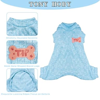 TONY HOBY Dog Pajamas, Dog Jumpsuit, 4 Legged Knitted Dogs Pajamas for Small Medium Dogs (Blue, S) - Image 3