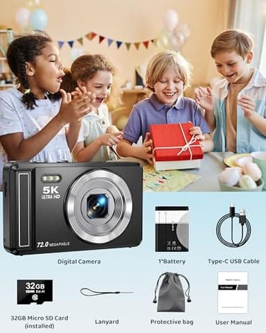 5K Digital Camera - 72MP UHD Digital Cameras for Photography - Autofocus Point and Shoot Small Camera with Flash for Kids - 2.8 Inch Screen Compact Portable Vlogging Camara with 16X Zoom, 32GB SD Card - Image 7