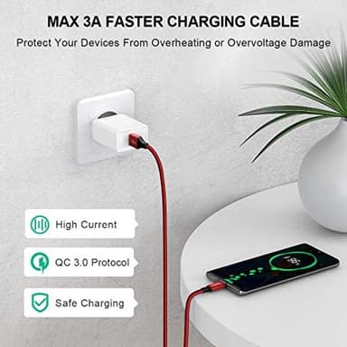 etguuds 4ft USB A to USB C Cable 3A Fast Charging, 2-Pack USB A to USB Type C Charger Cord for iPhone 16 15 Pro/Pro Max/Plus, for Samsung Galaxy S24 S23 S22 S21 S20 S10 A55 A54 Flip Note, Moto, Red - Image 2