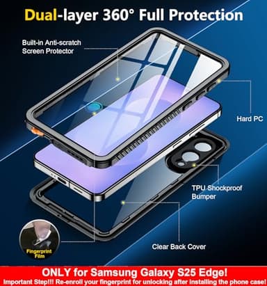 SPIDERCASE Only for Samsung Galaxy S25 Edge Case Waterproof, Built-in Screen & Camera Lens Protector[IP68] [Military Grade Shockproof] Full Protection Only for S25 Edge 6.7”, Black/Clear - Image 6