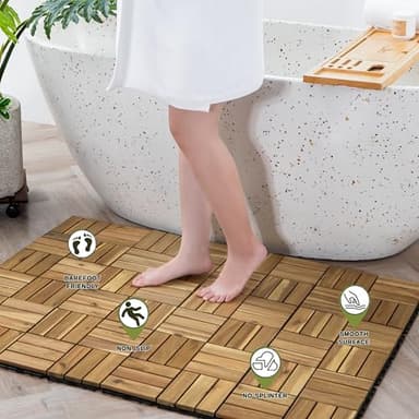 VICTORY RELAX Acacia Wood Flooring Interlocking Deck Tiles for Patio Decor 9 Pcs 12 Slats VR White Oak - Waterproof Indoor & Outdoor Decor - Balcony Garden Decking Tile (12.2 * 12.2 * 0.7 inches) - Image 4