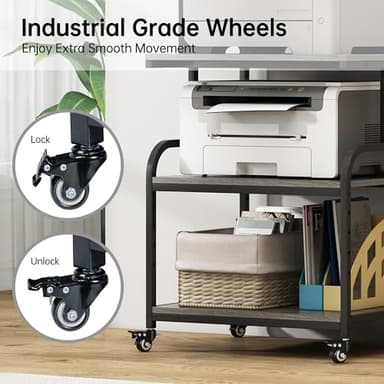 Fannova Large Printer Stand Table 23.6 x18.9 x 30 Inches with Height Adjustable Storage Shelf, 3 Tier Rolling Printer Cart with Wheels for Home Office, Gray - Image 5
