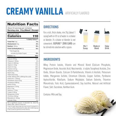 Isopure Zero Carb 100% Pure Whey Isolate Protein Powder, Lactose Free, Gluten Free, With Vitamins, Creamy Vanilla, 25g Protein Per Serving, 3 Lbs, 44 Servings (Packaging May Vary) - Image 4