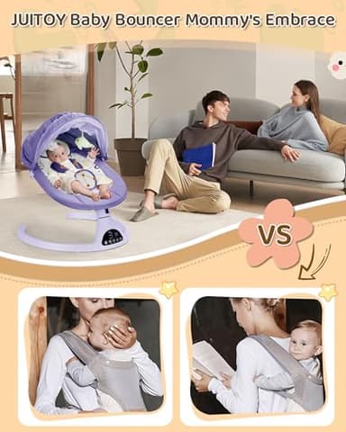 Electric Baby Swings for Infants to Toddler Baby Swing with 5-Speed 3-Seat Positions 5-Point Carabiner,with Bluetooth Music 10-Preset Melodies - Image 4