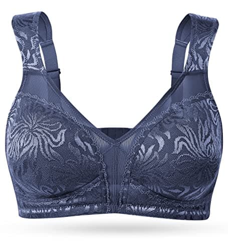 Wingslove Women's Full Coverage Non Padded Comfort Minimizer Wire-Free Bra Plus Size(Grey Blue,40DDD) - Image 1