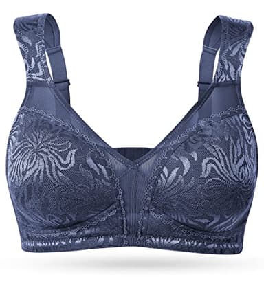 Wingslove Women's Full Coverage Non Padded Comfort Minimizer Wire-Free Bra Plus Size(Grey Blue,40DDD) - Image 1