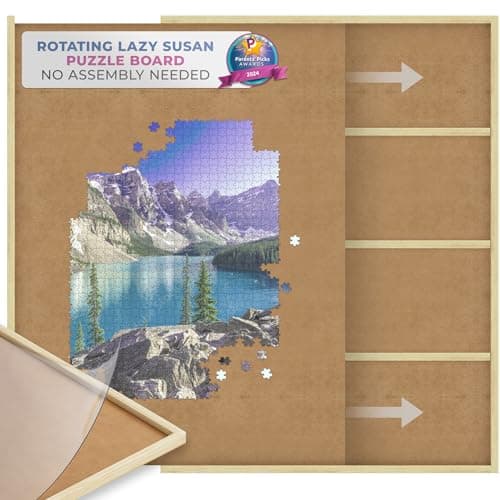 1000 Piece Wooden Jigsaw Puzzle Board - 4 Drawers, Patent Pending Design - Rotating Puzzle Table | 30” X 22” Jigsaw Puzzle Tables | Puzzles Cover & Lazy Susan| Portable Puzzles Tables for Adults - Image 1