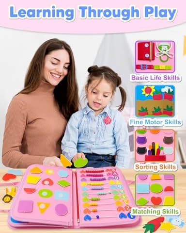 Exorany Busy Board Montessori Toys for Toddler Girl Birthday Gifts, Busy Book Sensory Learning Toys for Toddlers, Toddler Girl Airplane Car Travel Toy Educational Activities - Image 5