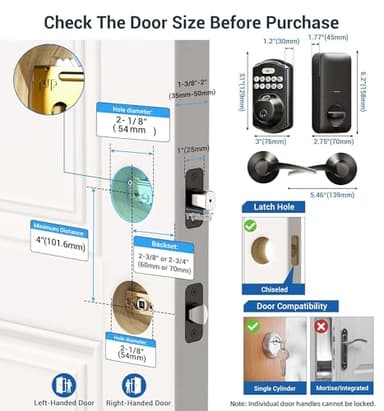 Veise Fingerprint Door Lock with 2 Lever Handles - Keyless Entry Door Lock, Electronic Keypad Deadbolt, Digital Smart Code & Front Handle Sets, Auto-Locking, Easy Installation, Matte Black - Image 6