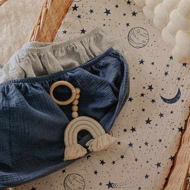 Gllquen Baby Muslin Bassinet Sheets 3 Pack, Breathable Elastic Cozy Fitted Cotton Bassinet Mattress Sheet for Baby Boy Girls, Fit for Hourglass Oval Rectangular Cradle Pad Sheets 33"x17" (Blue - Image 5