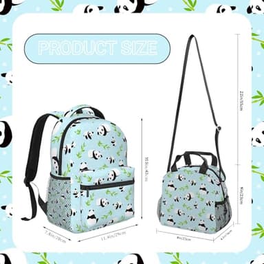 ZVUZVO 2pcs Panda Prints Backpack Gifts For Teen Girls Boys, Bookbag And Lunch Bag Set, School Daypack Students Knapsack - Image 2