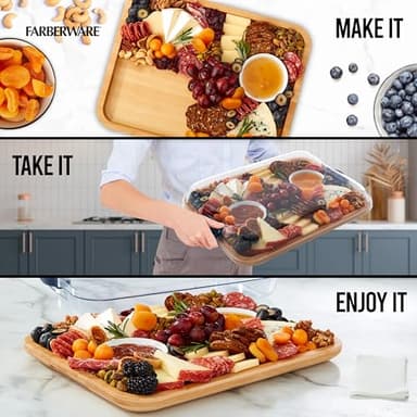 FARBERWARE Build-A-Board Bamboo Cutting Board with Built-in Compartments, Clear Locking Lid & Navy Handles, Ideal for Charcuterie, Snacks & Prep - Image 2
