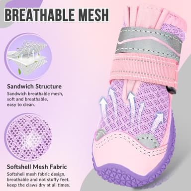 SlowTon Dog Shoes for Large Small Medium Dogs - Breathable Dog Boots for Summer Hot Pavement, Paw Protector for Outdoor Walking Winter Snow, Anti-Slip Rubber Dog Booties for Hard Floor (Pale Pink, 0) - Image 3