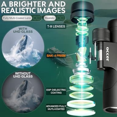occer 12x50 Binoculars for Adults High Powered - HD Bird Watching Binocular for Hunting with Clear Vision - Easy Focus Binoculars with Long Range for Hiking Travel Cruise Trip Concert Stargazing - Image 3