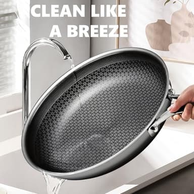 OATOFP Non Stick Frying Pans, 12 inch Hybrid Frying Pans Nonstick,non stick Stainless Steel Skillets, Dishwasher and Oven-Safe Chef Pan, Induction Compatible Cooking Pan, PFOA Free Cookware - Image 4