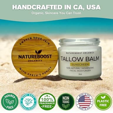 Organic Tallow Sunscreen SPF30 - Non-Toxic Natural Mineral Sunscreen for all Skin Types - Chemical Free Formula - Handcrafted in USA - Glass Jar with Bamboo Lid - 2oz - Image 7