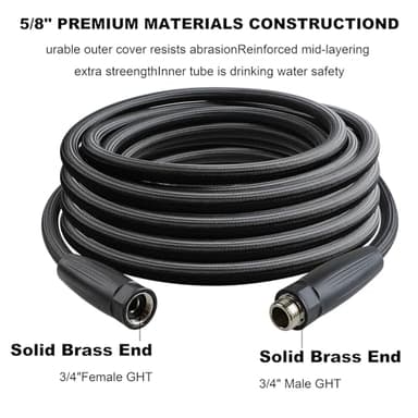HQMPC Garden Hose 5/8"IDx30' Hose Stiff And Rigid Light Weight Durable Non Kinking Water Hose Female Brass Hose Fittings 30 FEET Black - Image 2