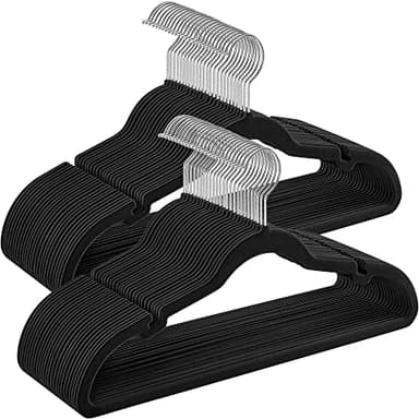 SONGMICS Velvet Hangers 50 Pack, Non-Slip Clothes Hangers, Suit Hangers with Shoulder Notches, Pants Bar, 360° Swivel Hook, Space-Saving, for Closet, Ink Black UCRF029B05 - Image 1