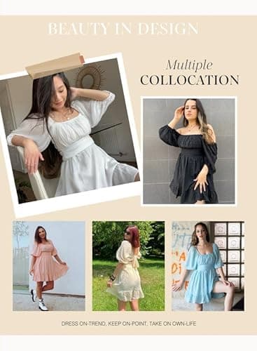 Dokotoo Square Neck Summer Dresses for Women Casual Lantern Sleeve Beach Vacation Clothes for Women Ruffle A-Line Flowy Dress Tie Backless Pink Sexy Dresses Shirred Elastic Waist Sun Dress Small - Image 5