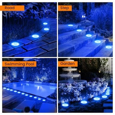 Siatom Solar Ground Lights 12 Pack, IP68 Waterproof Solar In-Ground Light for Outdoor, Flat Landscape Lighting, Garden Disc Light for Pathway, Walkway, and Yard - 12 Pcs (Blue) - Image 7