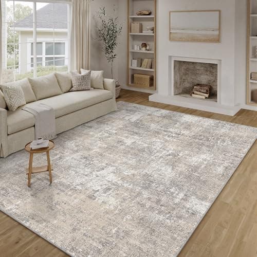 PureCozy Machine Washable Area Rug 8x10 Beige Gray Large Living Room Indoor Accent Rug Neutral Modern Abstract Low Pile Carpet Non Slip Distressed Throw Rug Bedroom Office Dining Room - Image 1